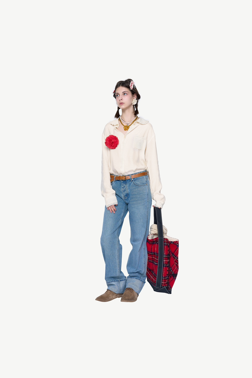 POLAROMO韓國直郵女裝新品真品熱賣職業時尚襯衫蕾絲衫刺繡POLAROMO襯衫/蕾絲衫