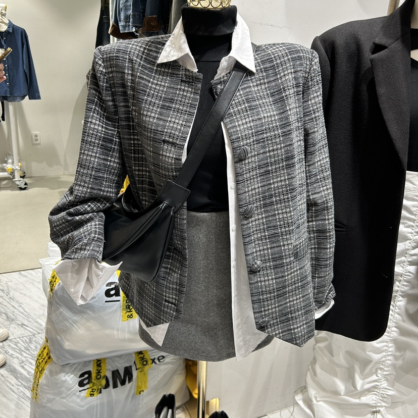 ZIPPER韓國直郵東大門實拍女裝新品職業人氣推薦時尚夾克花呢ZIPPER夾克