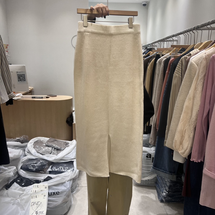 EN.U直郵韓國代購女裝新品休閑推薦真品人氣時尚職業長裙羅紋EN.U長裙