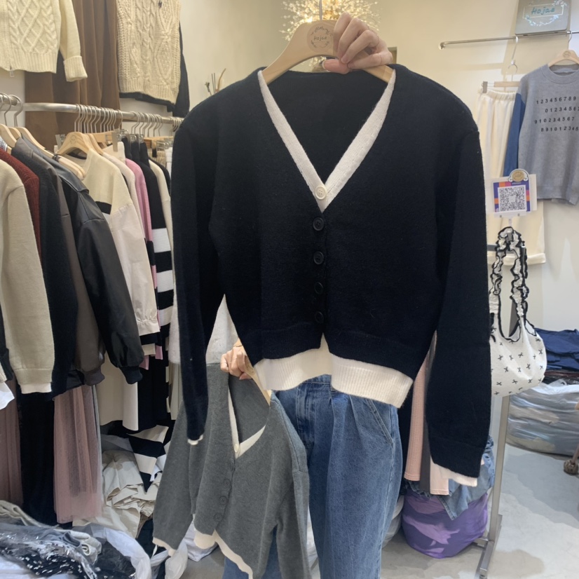 HOJAE韓國直郵女裝新品人氣休閑時尚推薦真品針織衫假兩件開衫HOJAE針織衫圖色3