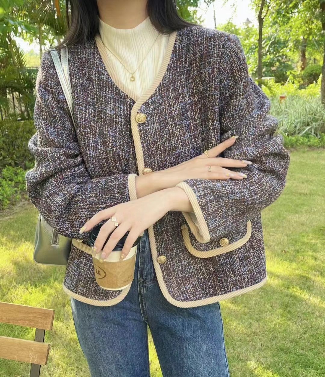 Y.BUTTERFIY韓國直郵女裝新品真品人氣時尚熱賣24秋冬夾克花呢Y.BUTTERFIY夾克