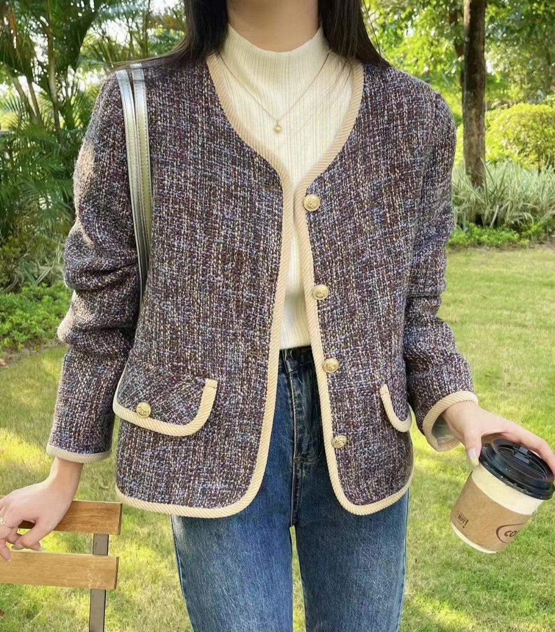 Y.BUTTERFIY韓國直郵女裝新品真品人氣時尚熱賣24秋冬夾克花呢Y.BUTTERFIY夾克圖色1