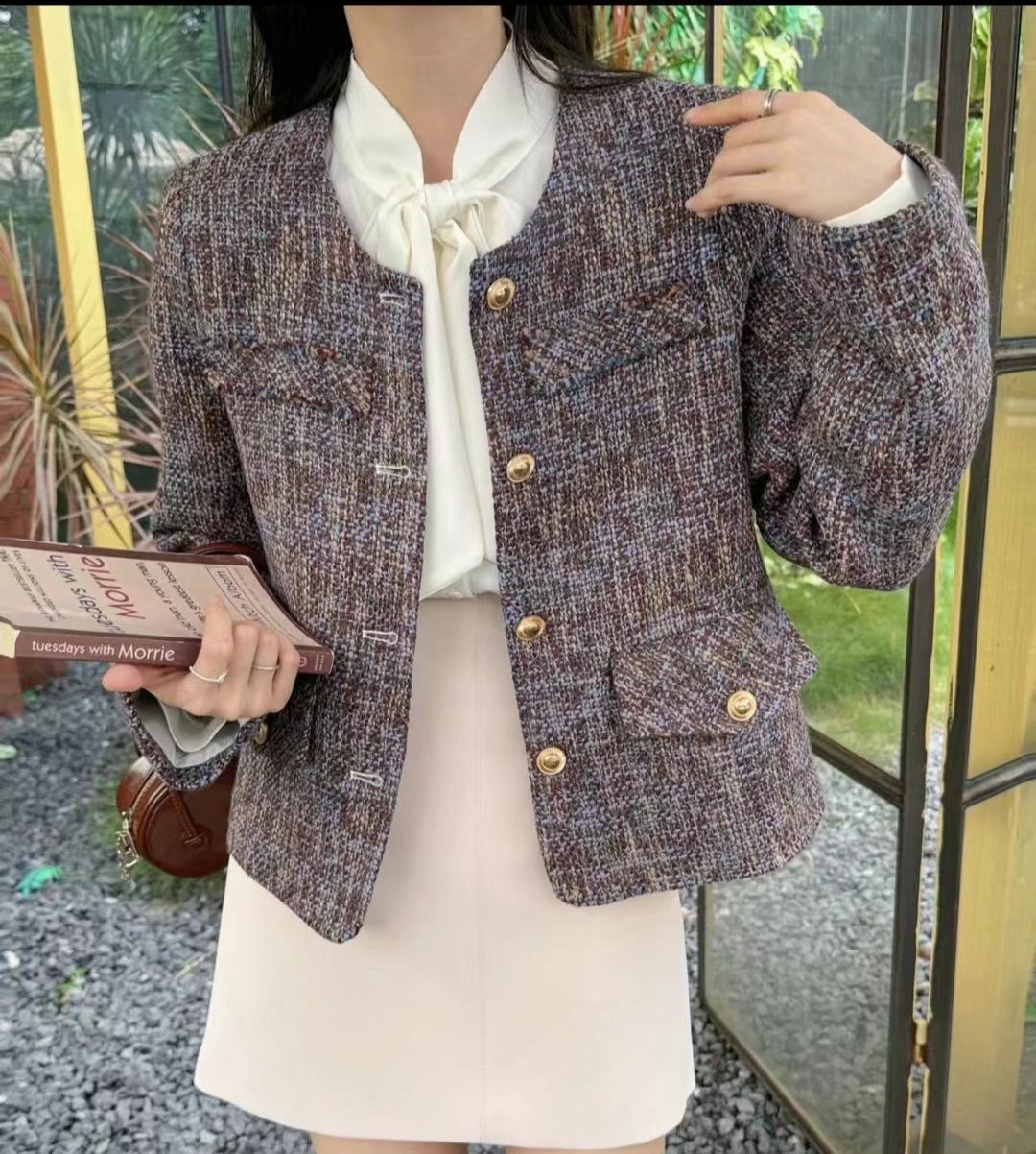 Y.BUTTERFIY韓國直郵女裝新品真品人氣時尚熱賣24秋冬夾克花呢Y.BUTTERFIY夾克圖色2