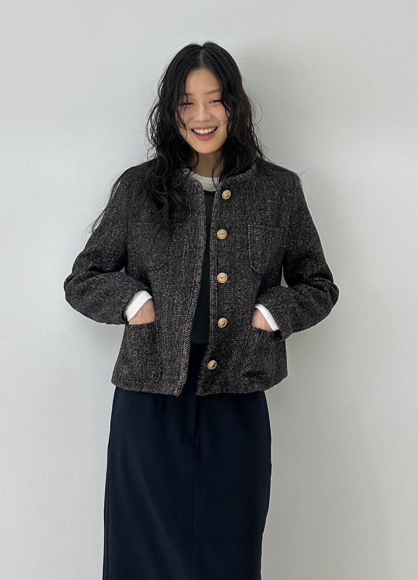 A.VER韓國直郵東大門實拍女裝新款推薦人氣熱賣夾克人字紋A.VER夾克