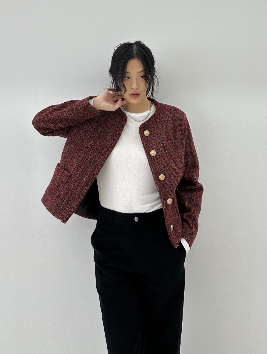 A.VER韓國直郵東大門實拍女裝新款推薦人氣熱賣夾克人字紋A.VER夾克