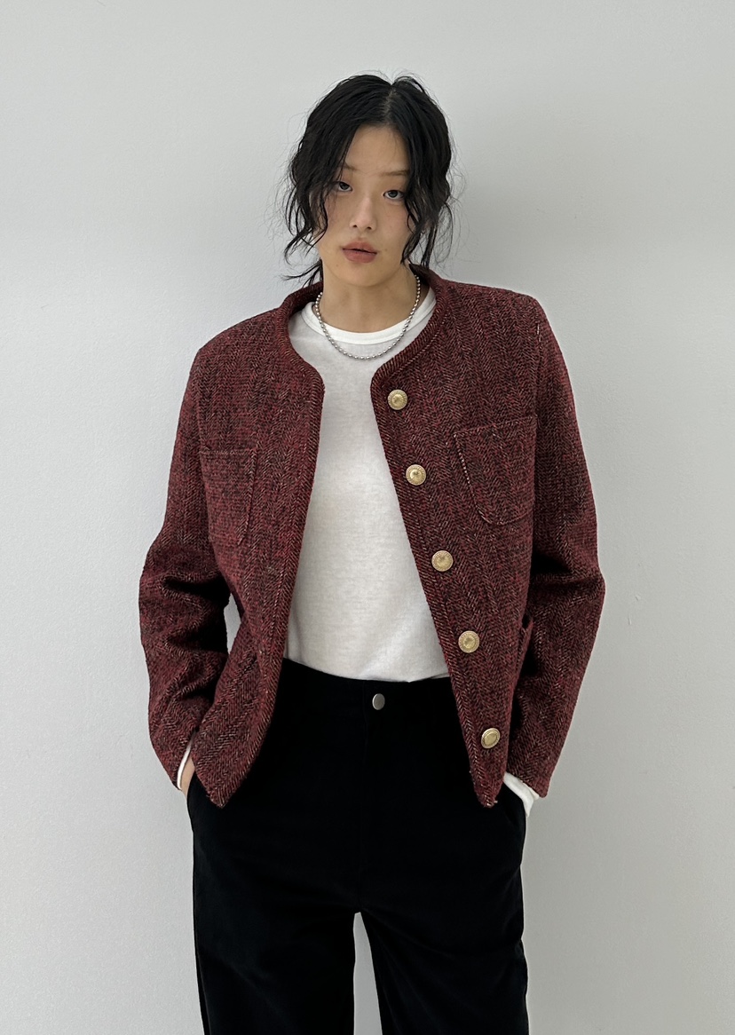 A.VER韓國直郵東大門實拍女裝新款推薦人氣熱賣夾克人字紋A.VER夾克