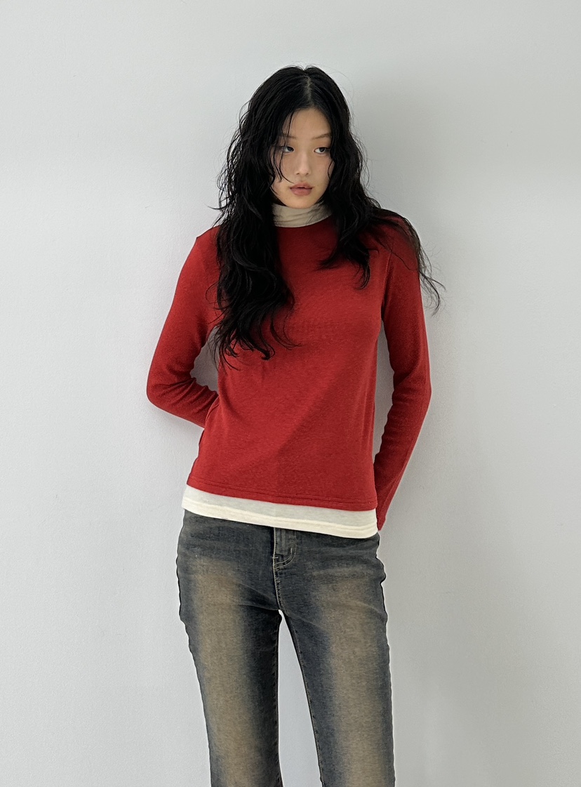 A.VER韓國直郵東大門實拍女裝新款24秋冬真品長袖T恤安哥拉A.VER長袖T恤