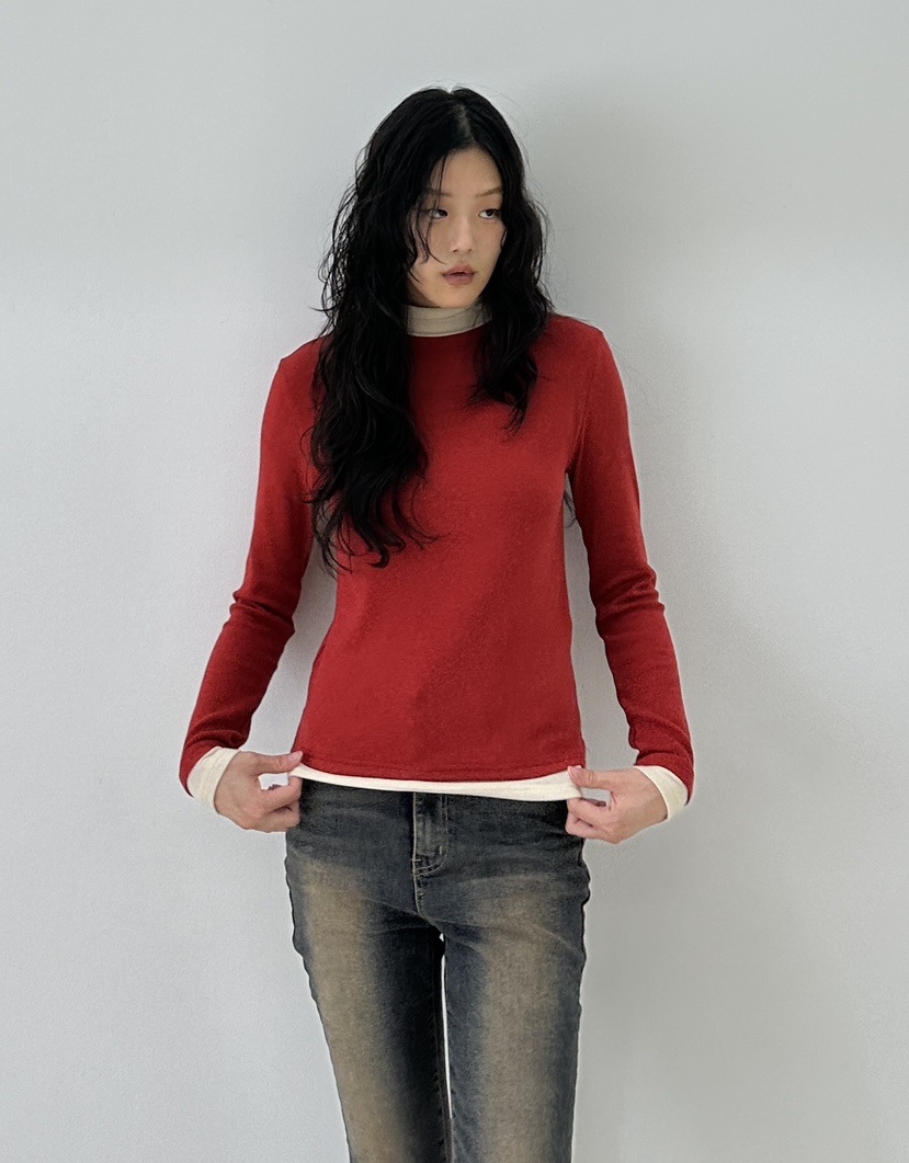 A.VER韓國直郵東大門實拍女裝新款24秋冬真品長袖T恤安哥拉A.VER長袖T恤