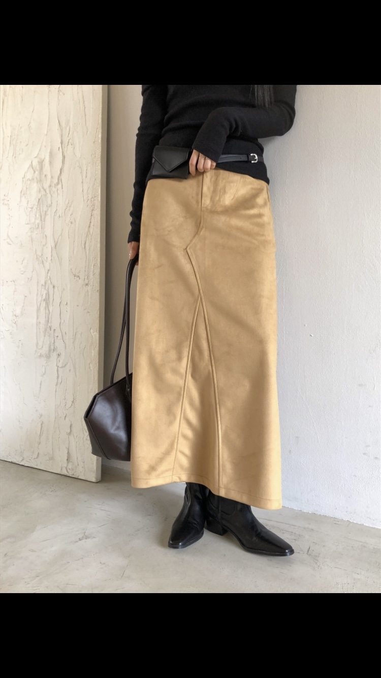 ROUGH韓國直郵女裝新款人氣推薦24秋冬休閑真品職業長裙麂皮ROUGH長裙