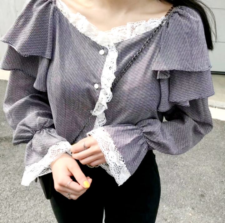 BLING BLING韓國直郵東大門代購女裝新品休閑推薦襯衫蕾絲衫BLING BLING-S襯衫/蕾絲衫
