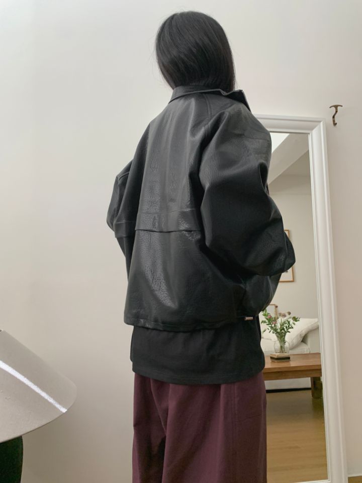 4LEAF韓國直郵東大門代購女裝新品職業時尚熱賣真品皮衣皮革4LEAF皮衣
