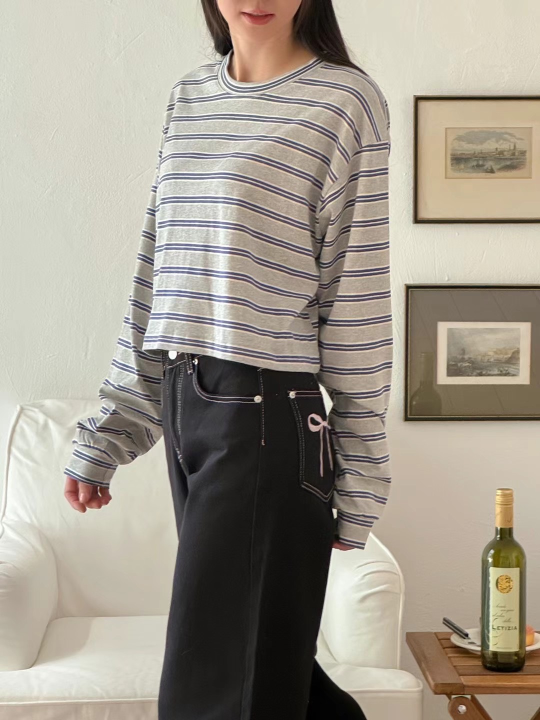 lalafit韓國直郵女裝新品職業24秋冬人氣休閑長袖T恤短款lalafit長袖T恤