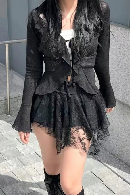 RACY韓國直郵女裝新品熱賣休閑推薦24秋冬時尚人氣短裙蕾絲RACY短裙