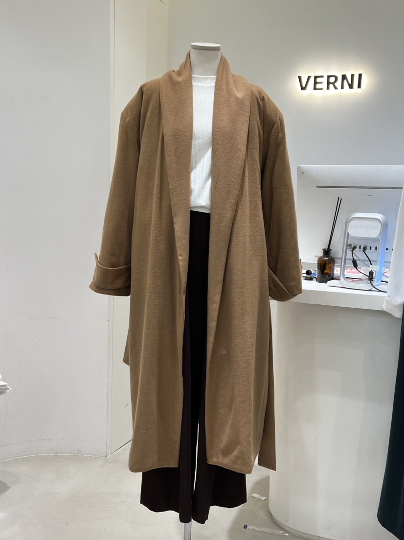 VERNI韓國直郵女裝新款時尚真品人氣休閑中長款大衣含腰繩羊毛VERNI中長款大衣