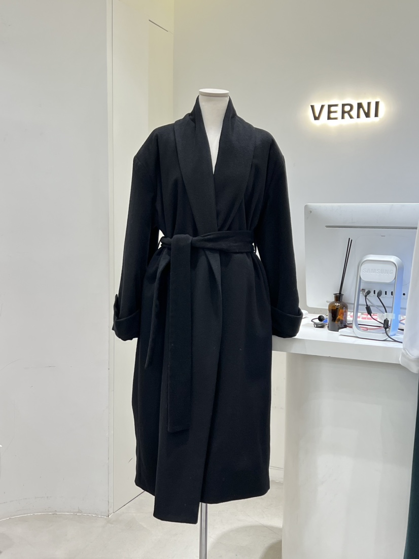 VERNI韓國直郵女裝新款時尚真品人氣休閑中長款大衣含腰繩羊毛VERNI中長款大衣圖色2