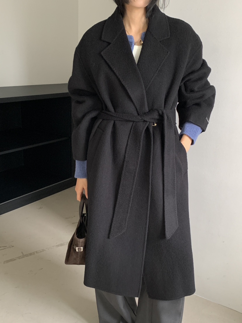 LA_TERRE韓國直郵女裝新款真品推薦休閑中長款大衣含腰帶手工LA_TERRE中長款大衣
