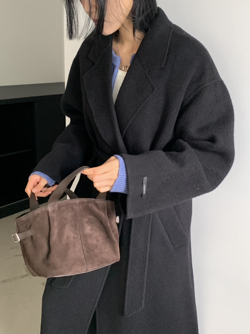 LA_TERRE韓國直郵女裝新款真品推薦休閑中長款大衣含腰帶手工LA_TERRE中長款大衣