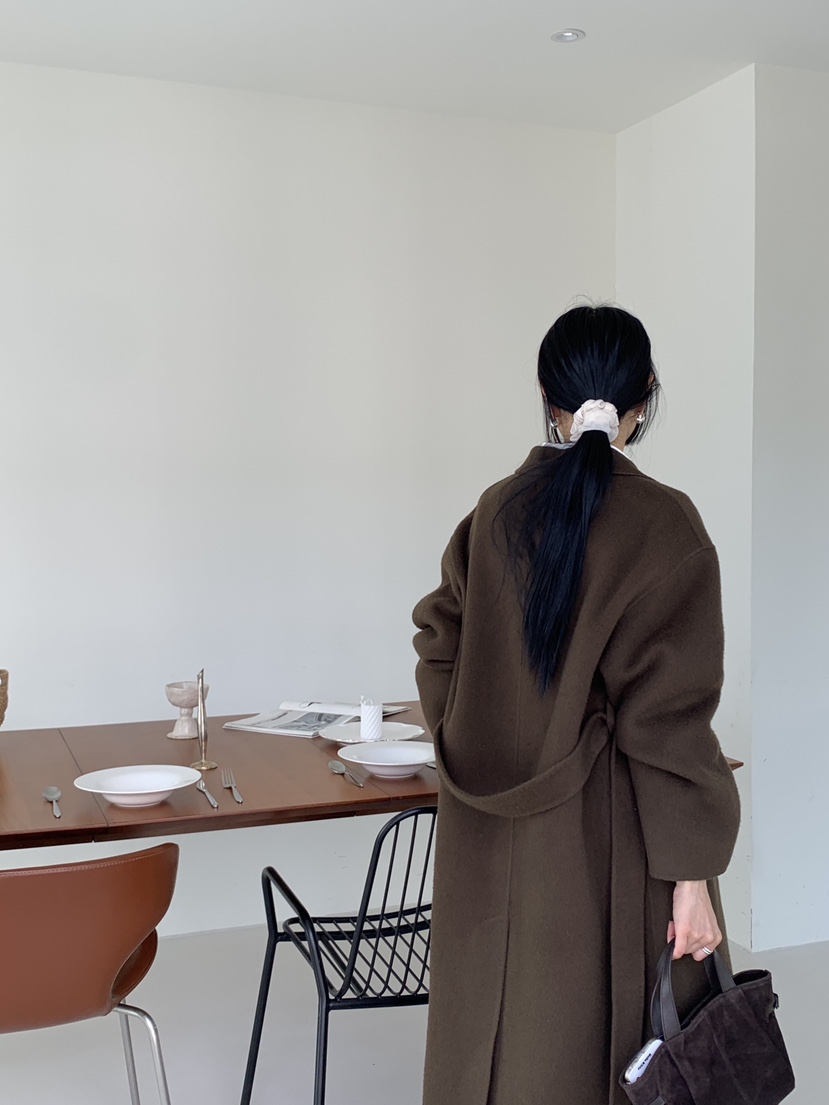 LA_TERRE韓國直郵女裝新款真品推薦休閑中長款大衣含腰帶手工LA_TERRE中長款大衣