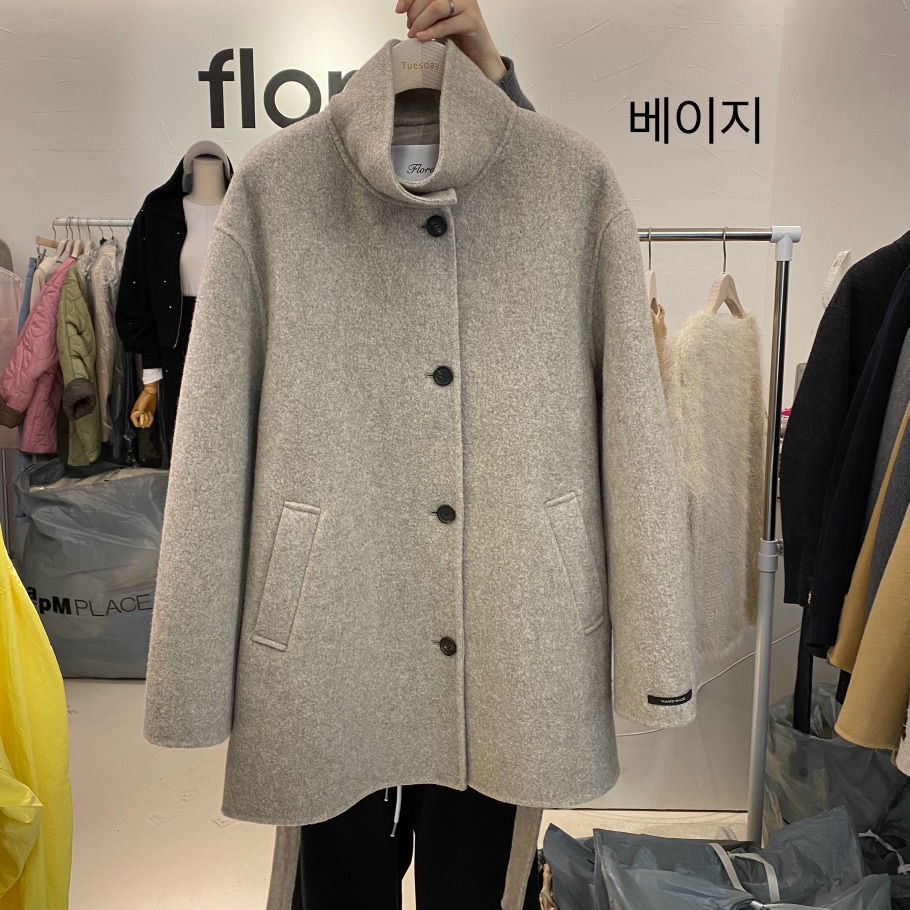 floral韓國直郵女裝新品職業時尚24秋冬短款大衣含腰繩手工高領FLORAL短款大衣圖色2