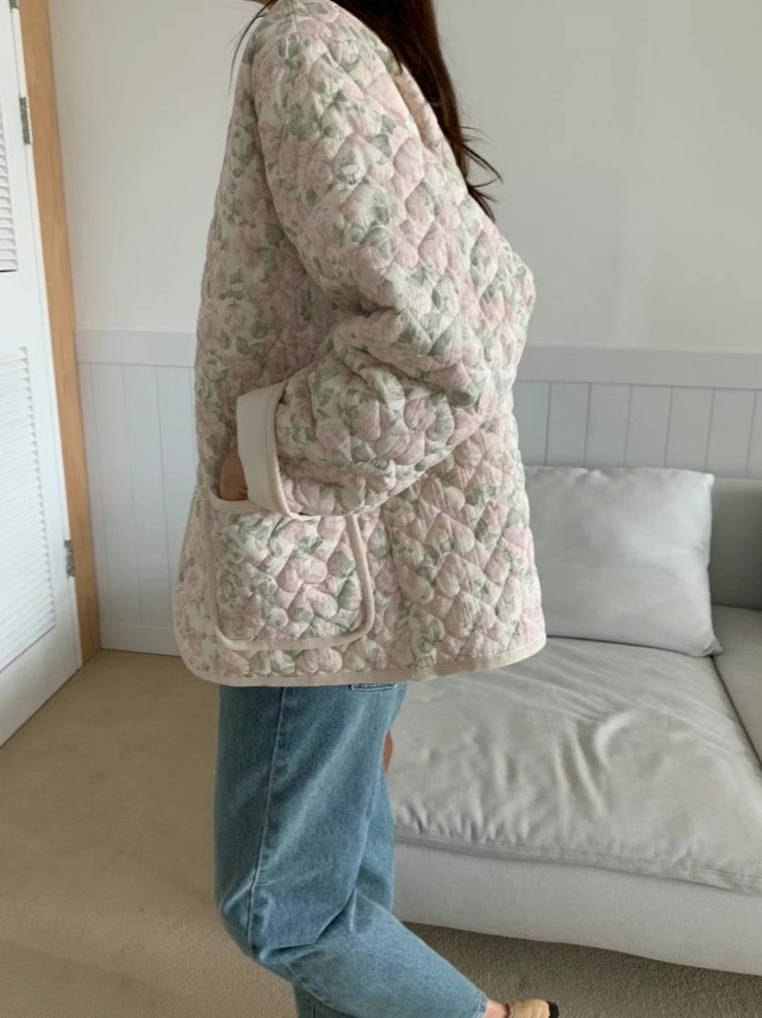 LUCKY ROOM韓國直郵東大門代購女裝新款真品短款棉服刺繡填充LUCKY ROOM短款棉服