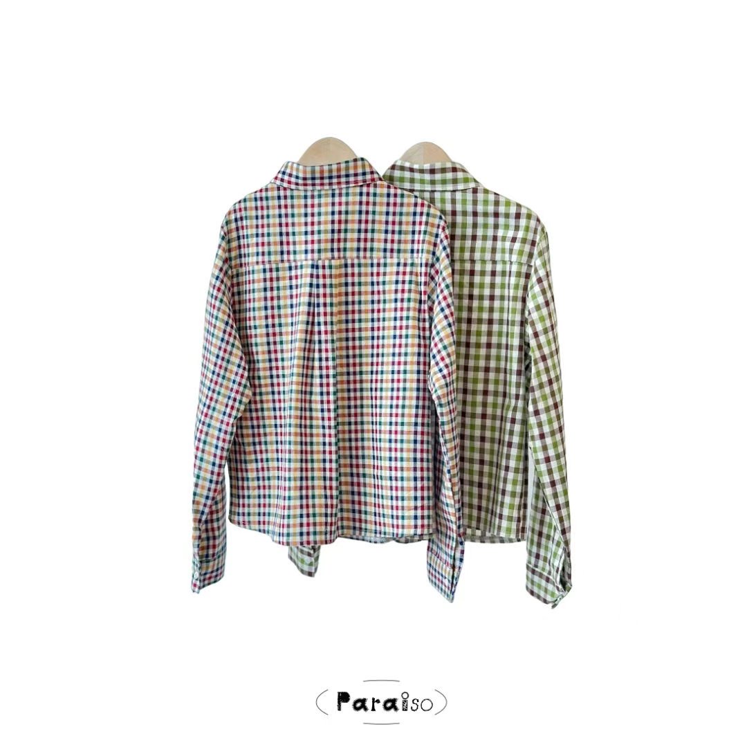 PARAISO韓國直郵女裝新品熱賣時尚職業24秋冬襯衫蕾絲衫復古格紋PARAISO襯衫/蕾絲衫