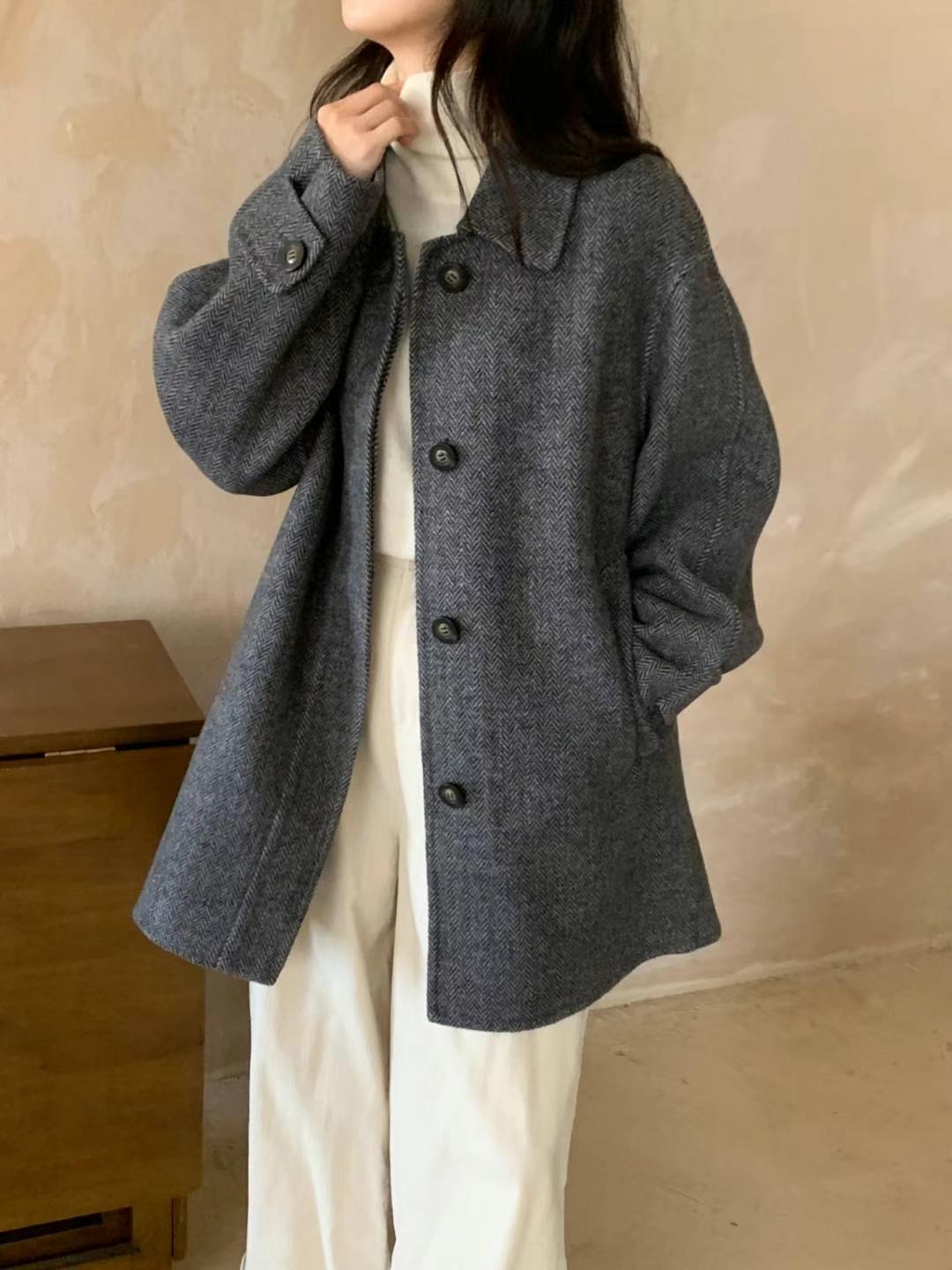 UNENE韓國直郵東大門代購女裝新款人氣休閑24秋冬夾克人字形手工UNENE夾克