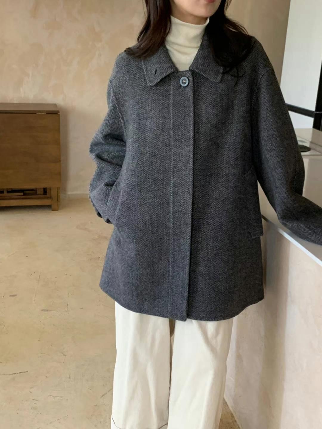 UNENE韓國直郵東大門代購女裝新款人氣休閑24秋冬夾克人字形手工UNENE夾克