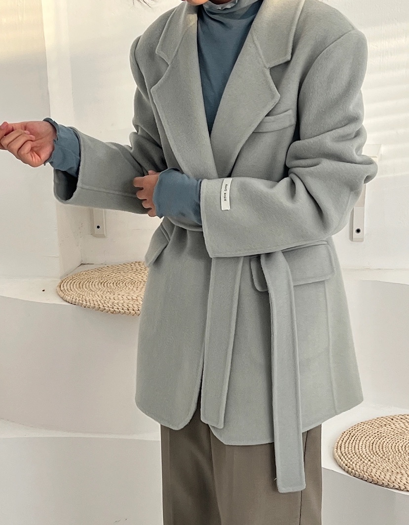 BANI BLUBH韓國直郵女裝新品熱賣人氣時尚短款大衣含腰帶手工BANI BLUSH短款大衣