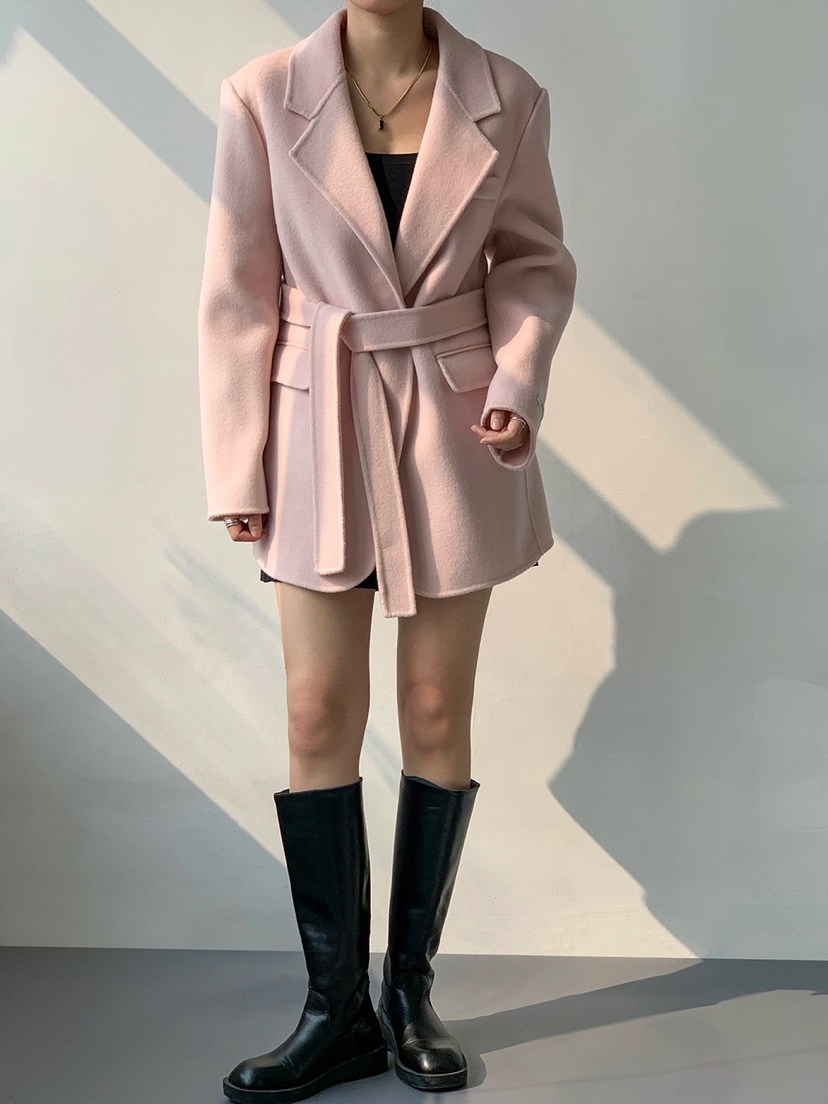 BANI BLUBH韓國直郵女裝新品熱賣人氣時尚短款大衣含腰帶手工BANI BLUSH短款大衣