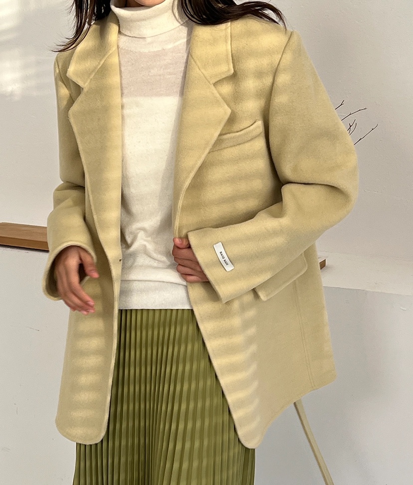 BANI BLUBH韓國直郵女裝新品熱賣人氣時尚短款大衣含腰帶手工BANI BLUSH短款大衣