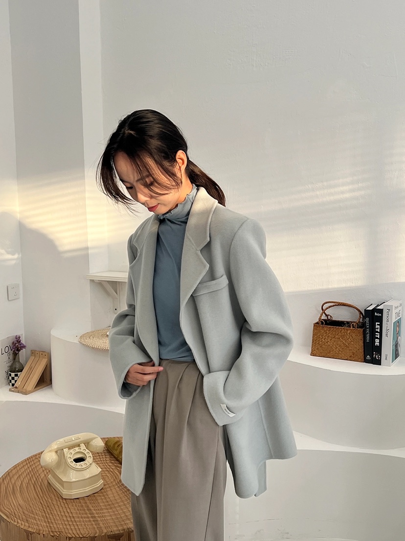 BANI BLUBH韓國直郵女裝新品熱賣人氣時尚短款大衣含腰帶手工BANI BLUSH短款大衣