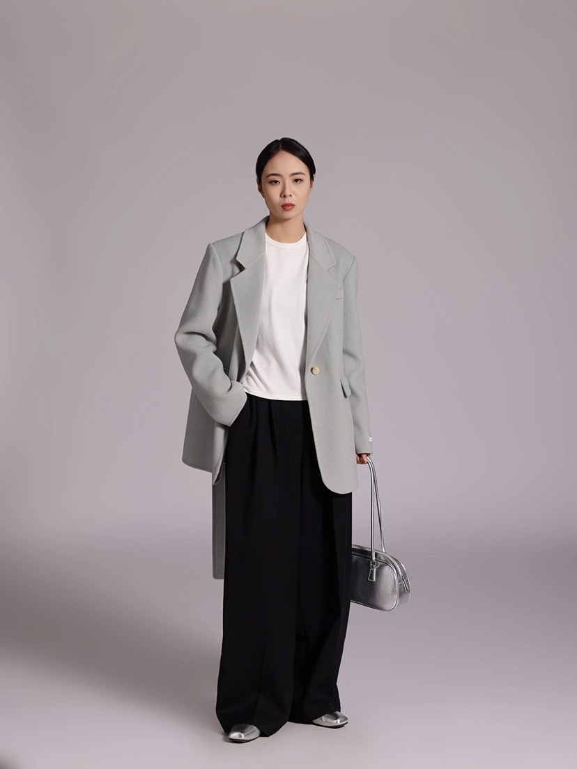 BANI BLUBH韓國直郵女裝新品熱賣人氣時尚短款大衣含腰帶手工BANI BLUSH短款大衣