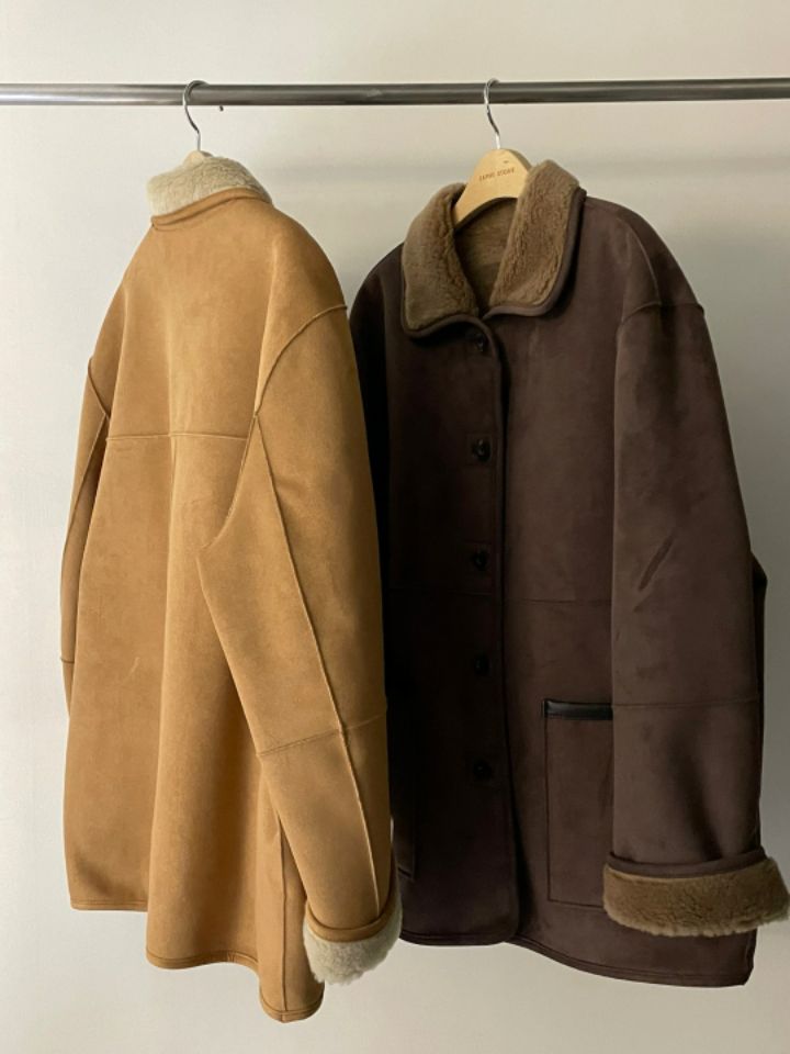 LA MUETTE/JAMIESTONE韓國直郵東大門代購女裝新品24秋冬中長款大衣兩面可穿雙面FLAT GARDEN/LA MUETTE/JAMIESTONE中長款大衣