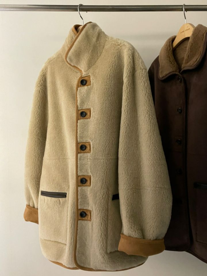 LA MUETTE/JAMIESTONE韓國直郵東大門代購女裝新品24秋冬中長款大衣兩面可穿雙面FLAT GARDEN/LA MUETTE/JAMIESTONE中長款大衣