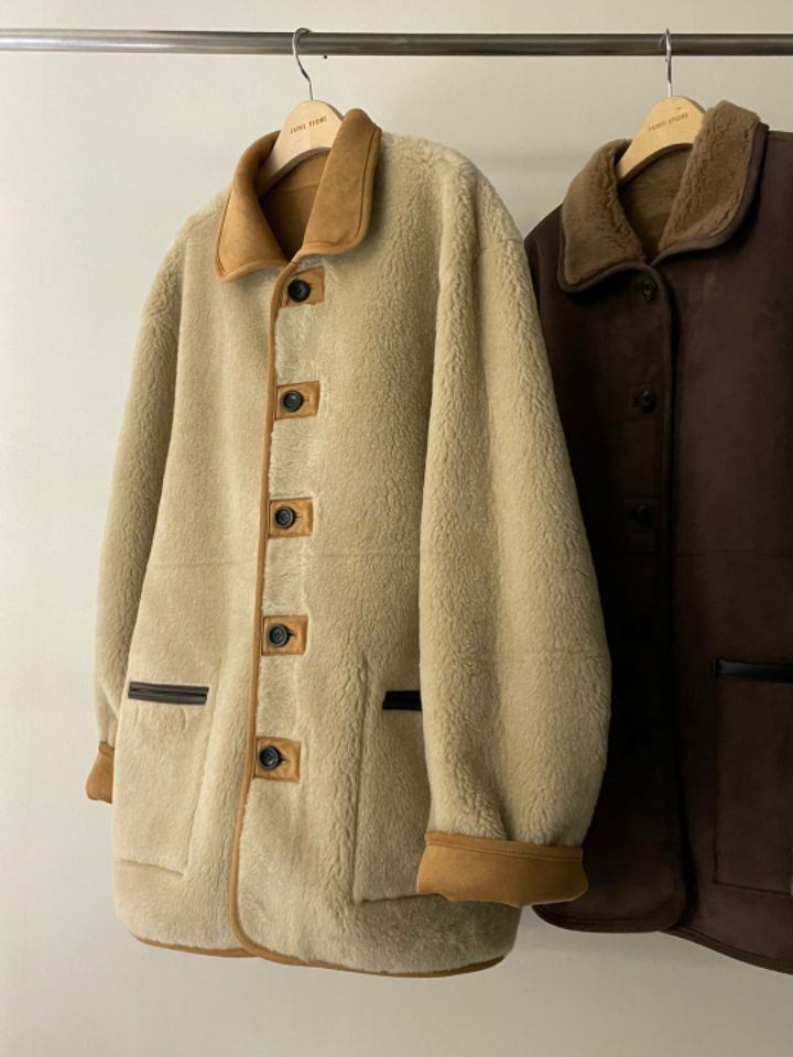 LA MUETTE/JAMIESTONE韓國直郵東大門代購女裝新品24秋冬中長款大衣兩面可穿雙面FLAT GARDEN/LA MUETTE/JAMIESTONE中長款大衣
