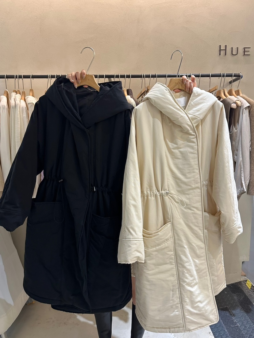 HUE韓國直郵女裝新品熱賣休閑推薦24秋冬職業長款羽絨服兜帽ERIA/HUE長款羽絨服