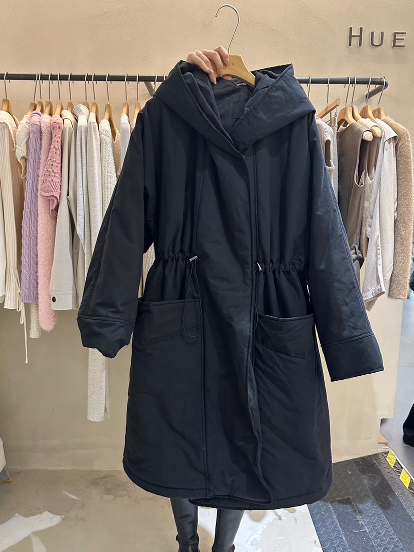 HUE韓國直郵女裝新品熱賣休閑推薦24秋冬職業長款羽絨服兜帽ERIA/HUE長款羽絨服