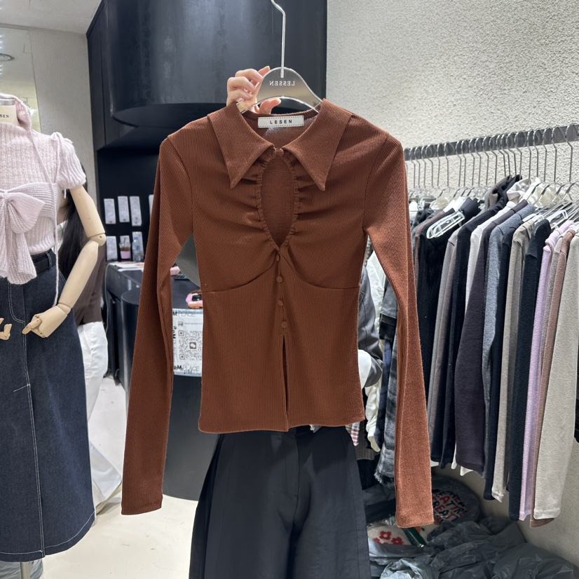 LESSEN直郵韓國代購女裝新款人氣時尚職業真品24秋冬長袖T恤CLAFO長袖T恤圖色1