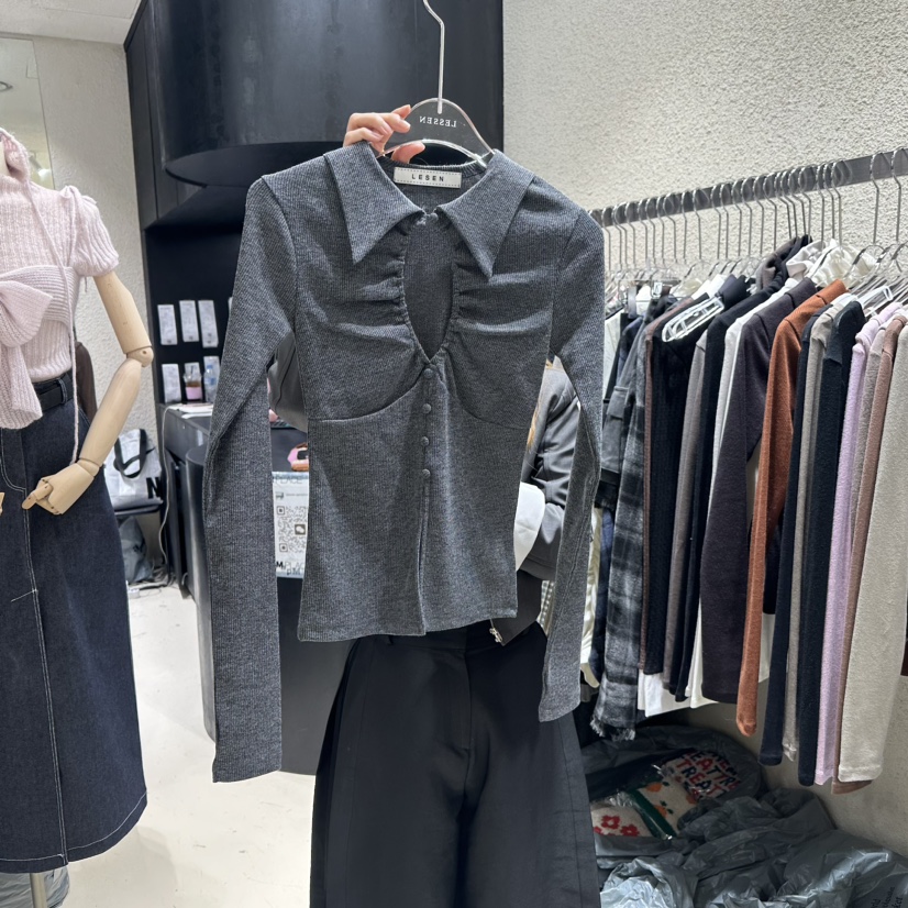 LESSEN直郵韓國代購女裝新款人氣時尚職業真品24秋冬長袖T恤CLAFO長袖T恤圖色2