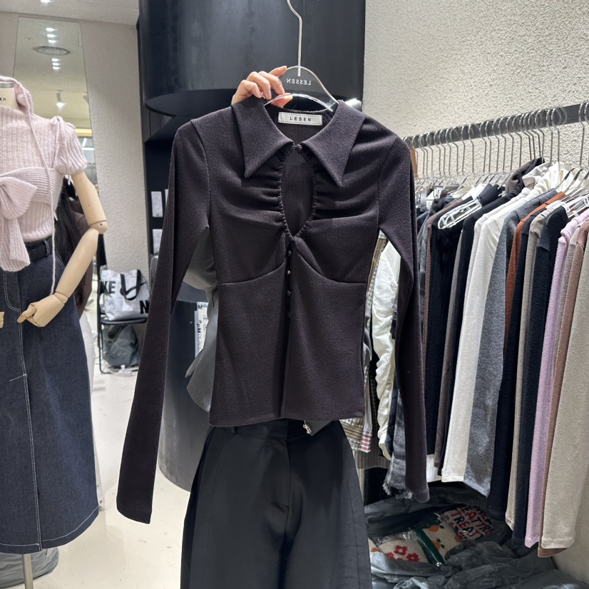 LESSEN直郵韓國代購女裝新款人氣時尚職業真品24秋冬長袖T恤CLAFO長袖T恤圖色3