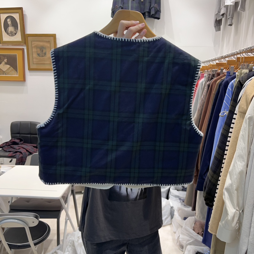 MODS-Q韓國直郵東大門實拍女裝新品真品24秋冬馬甲刺繡格紋MODS-Q馬甲