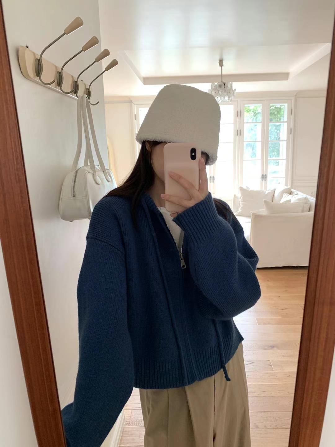 ONEMORETHING韓國直郵東大門實拍女裝新款推薦針織衫拉鏈連帽ONEMORETHING針織衫