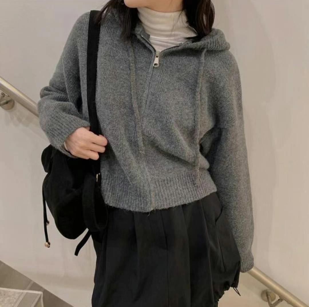 ONEMORETHING韓國直郵東大門實拍女裝新款推薦針織衫拉鏈連帽ONEMORETHING針織衫
