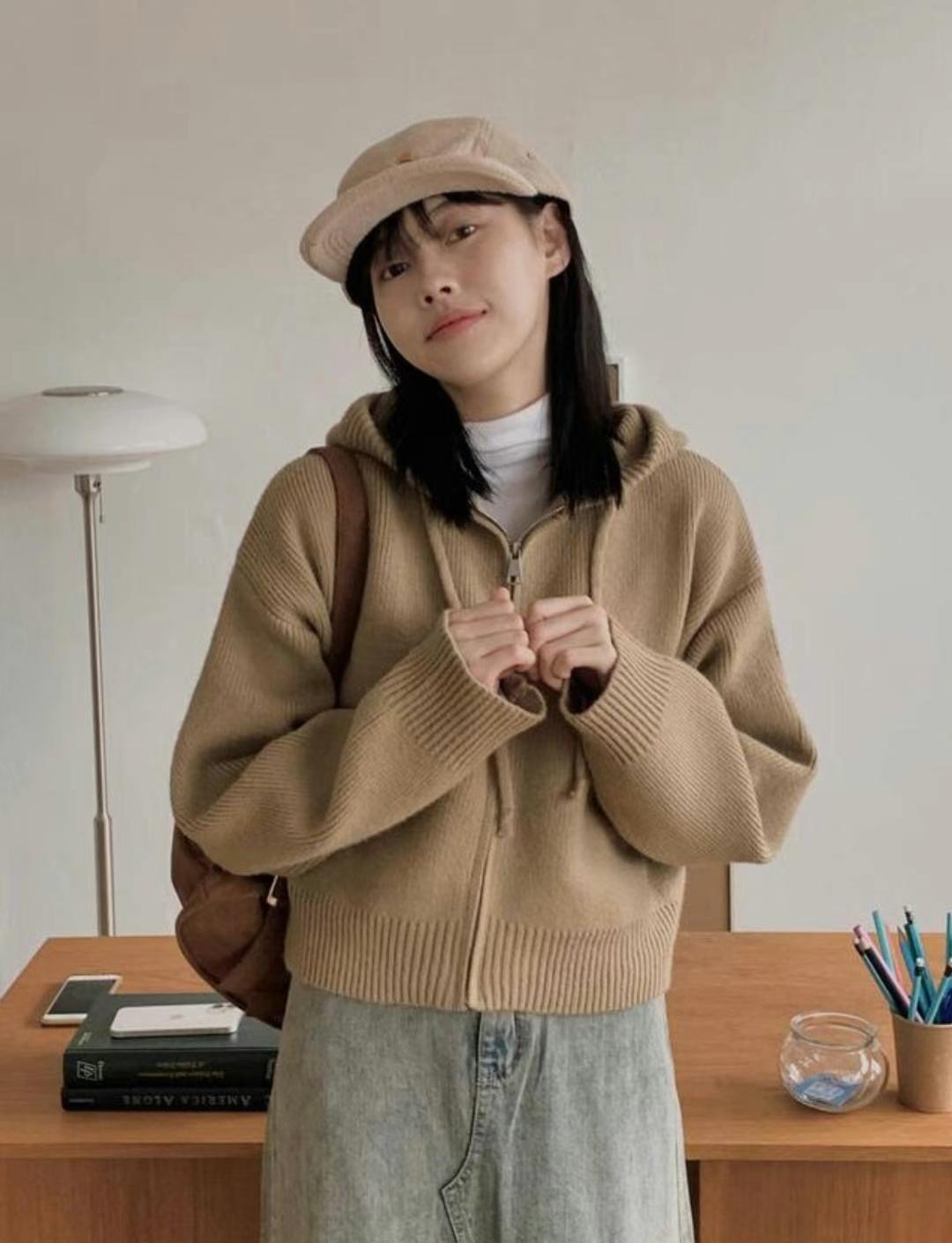 ONEMORETHING韓國直郵東大門實拍女裝新款推薦針織衫拉鏈連帽ONEMORETHING針織衫圖色4