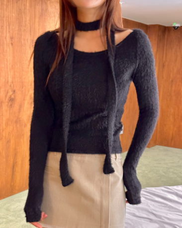 EOMPIT韓國直郵東大門代購女裝新品推薦休閑真品長袖T恤含脖帶EOMPIT長袖T恤