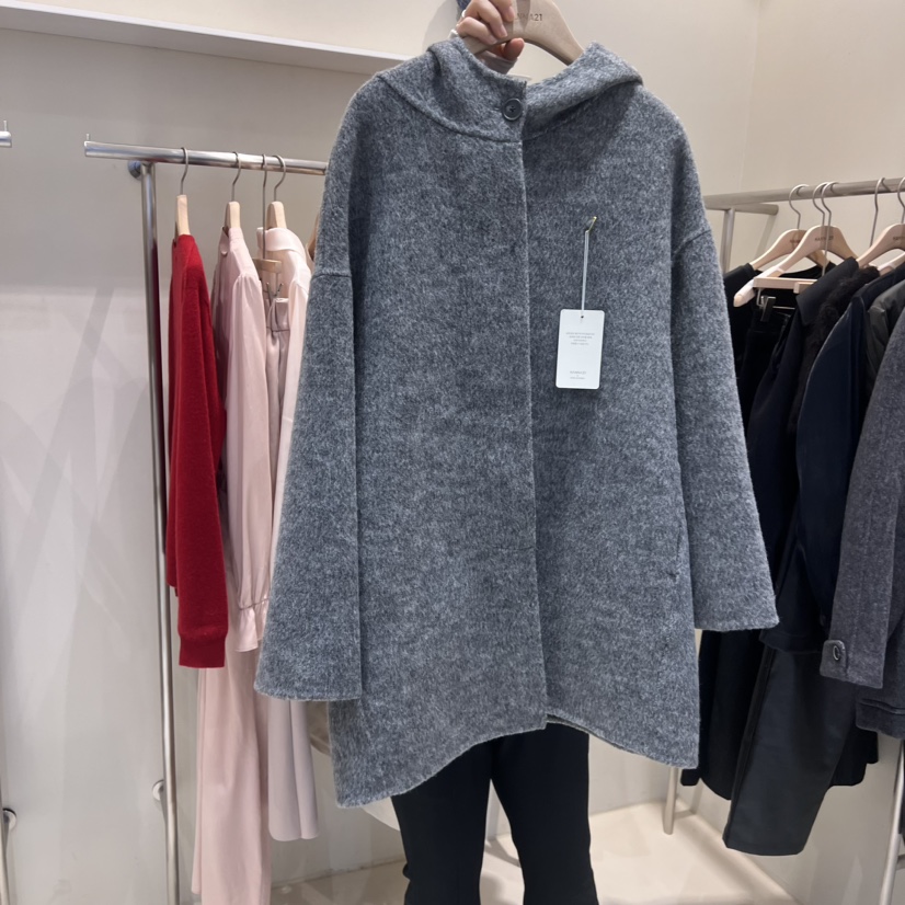 HANNA21韓國直郵東大門實拍女裝新款推薦中長款大衣手工連帽HANNA21中長款大衣