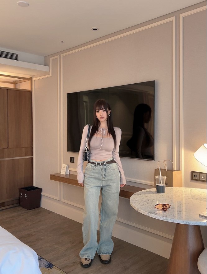 MAGASIN-OT韓國直郵女裝新品時尚推薦真品熱賣牛仔褲闊腿褲MAGASIN-OT牛仔褲