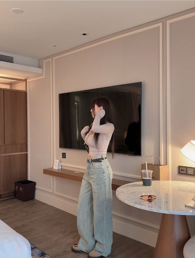 MAGASIN-OT韓國直郵女裝新品時尚推薦真品熱賣牛仔褲闊腿褲MAGASIN-OT牛仔褲