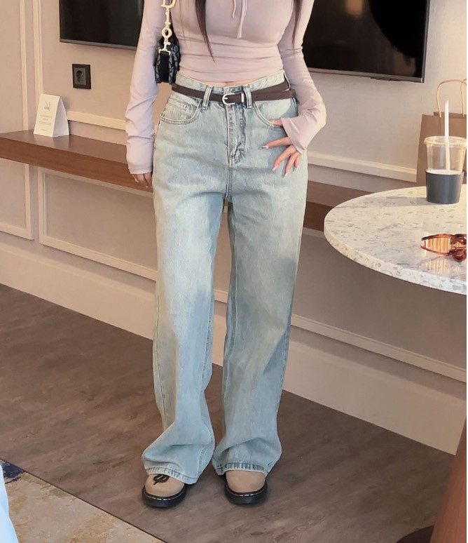 MAGASIN-OT韓國直郵女裝新品時尚推薦真品熱賣牛仔褲闊腿褲MAGASIN-OT牛仔褲圖色1