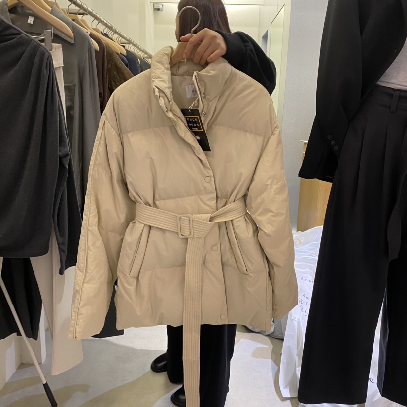 AMON韓國直郵東大門實拍女裝新品24秋冬短款羽絨服含腰繩絨鴨AMON短款羽絨服